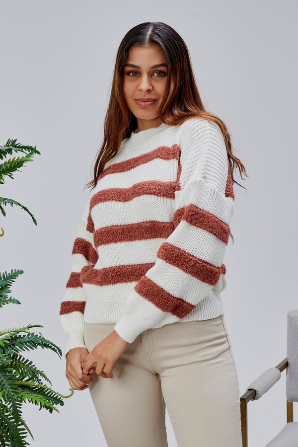 Coool Oversize Geniş Kalıp Bisiklet Yaka Lucy Çizgili Kazak