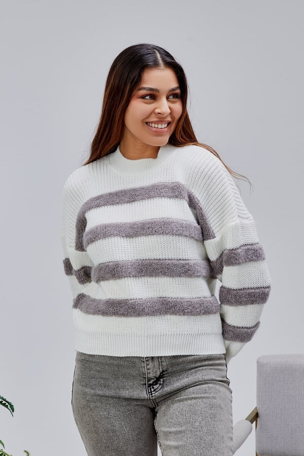 Coool Oversize Geniş Kalıp Bisiklet Yaka Lucy Çizgili Kazak