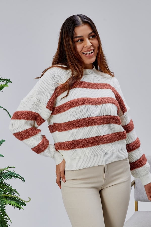 Coool Oversize Geniş Kalıp Bisiklet Yaka Lucy Çizgili Kazak