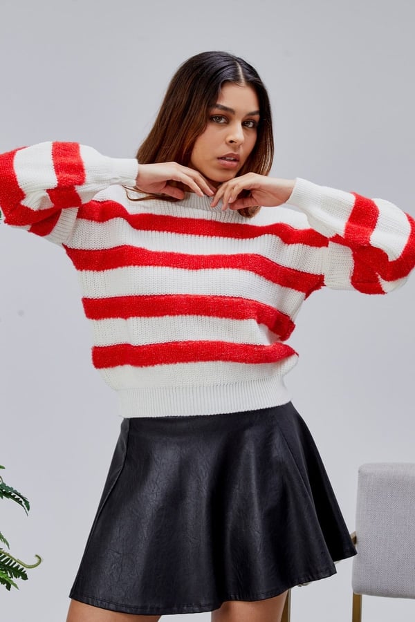 Coool Oversize Geniş Kalıp Bisiklet Yaka Lucy Çizgili Kazak