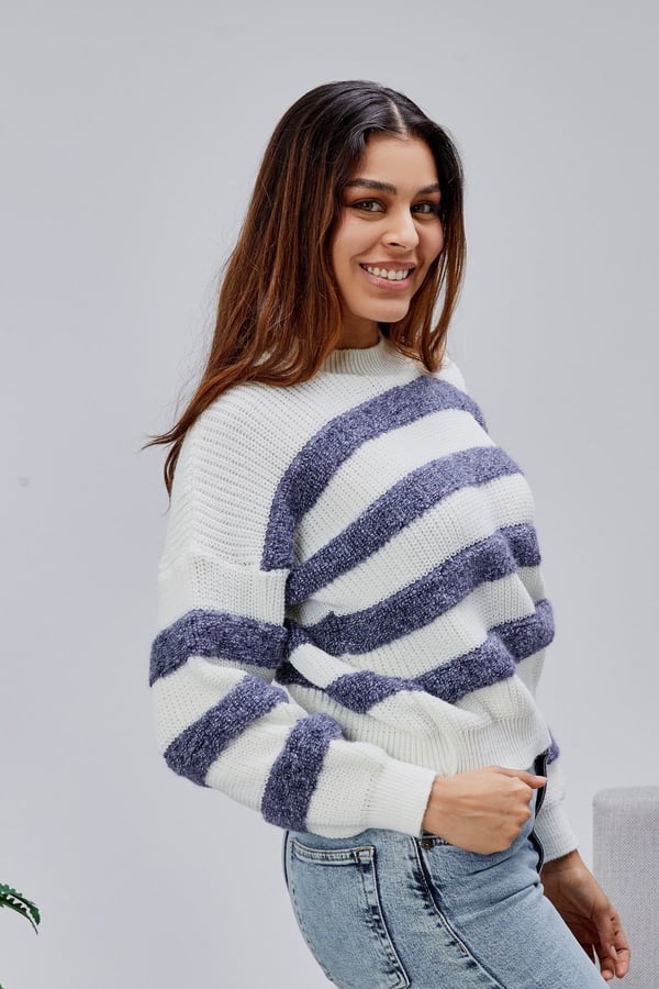 Coool Oversize Geniş Kalıp Bisiklet Yaka Lucy Çizgili Kazak