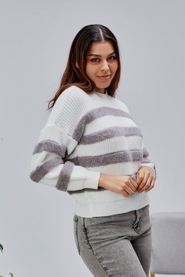 Coool Oversize Geniş Kalıp Bisiklet Yaka Lucy Çizgili Kazak