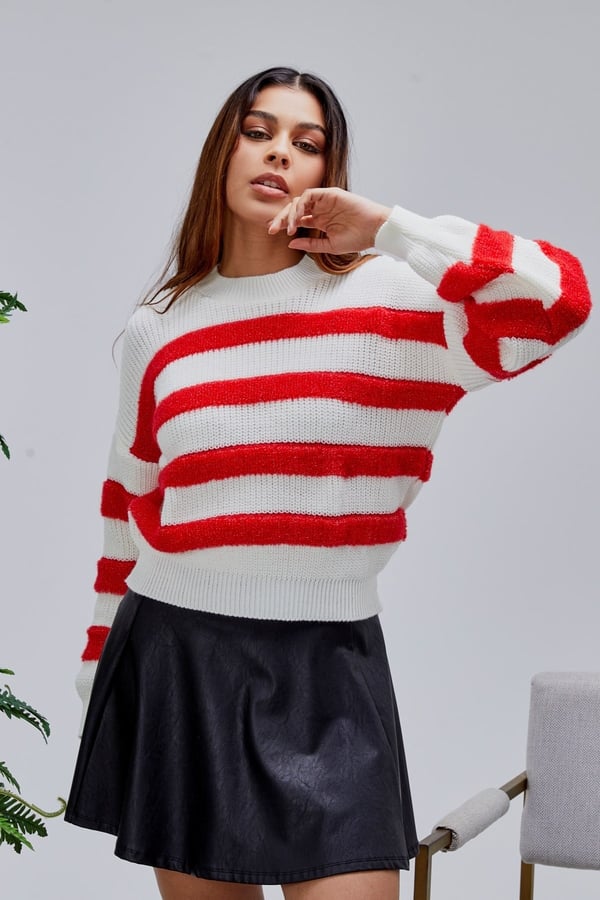 Coool Oversize Geniş Kalıp Bisiklet Yaka Lucy Çizgili Kazak