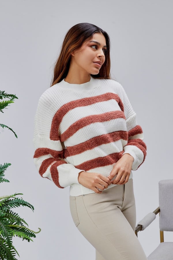 Coool Oversize Geniş Kalıp Bisiklet Yaka Lucy Çizgili Kazak