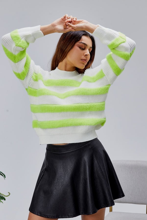 Coool Oversize Geniş Kalıp Bisiklet Yaka Lucy Çizgili Kazak