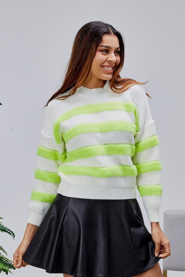 Coool Oversize Geniş Kalıp Bisiklet Yaka Lucy Çizgili Kazak