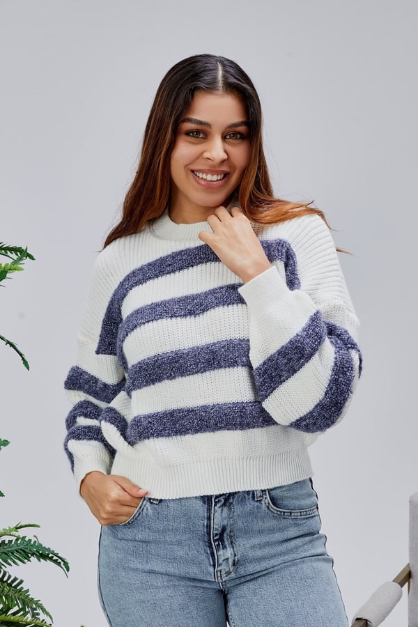 Coool Oversize Geniş Kalıp Bisiklet Yaka Lucy Çizgili Kazak