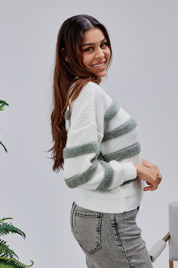 Coool Oversize Geniş Kalıp Bisiklet Yaka Lucy Çizgili Kazak