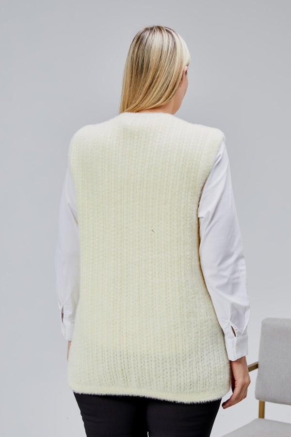 Kadın Orta Yaş Ve Üzeri V Yaka Cepli Simli Örgü Yün Anne Triko Yelek
