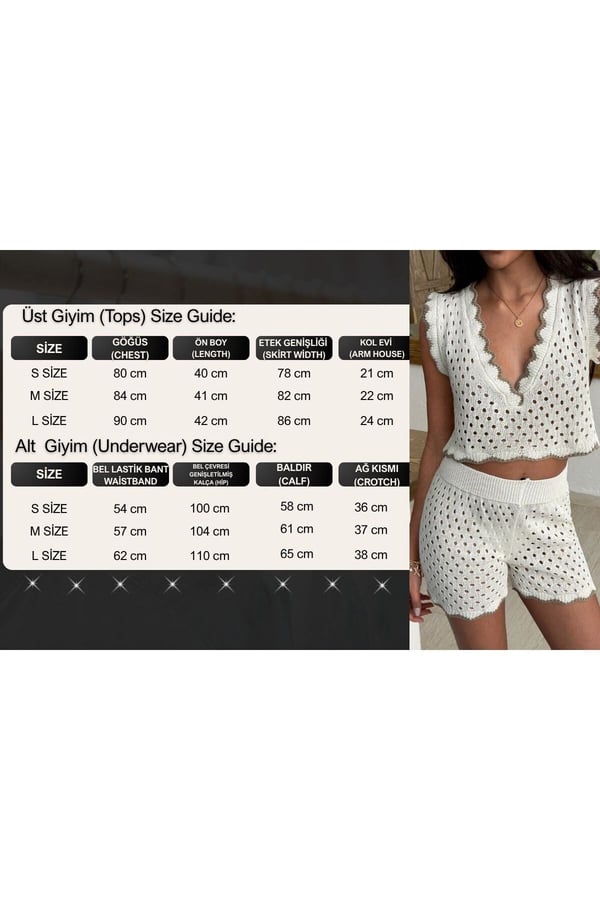 Kadın Yaz Tatil Bohem Triko Örgü Mayo Üstü Büstiyer Bluz Şortlu Plaj Takım