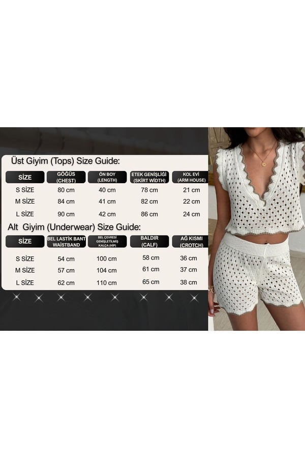 Kadın Yaz Tatil Bohem Triko Örgü Mayo Üstü Büstiyer Bluz Şortlu Plaj Takım
