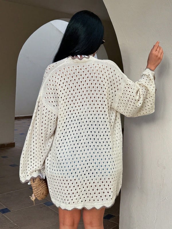 Kadın Yaz Tatil Plaj Örgü Retro Etek Kol  Bantlı Bikini Üstü Kimono Ceket