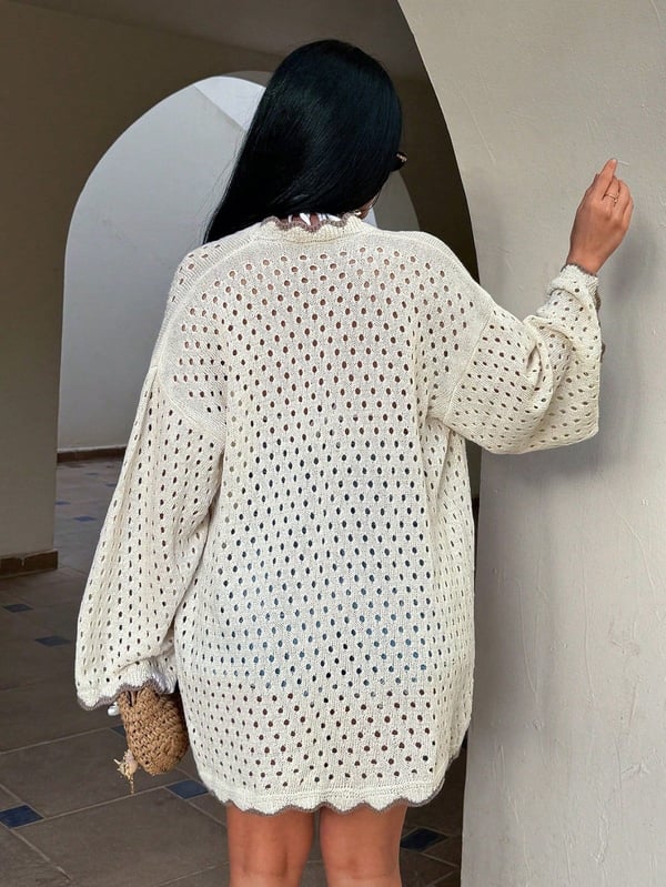 Kadın Yaz Tatil Plaj Örgü Retro Etek Kol  Bantlı Bikini Üstü Kimono Ceket