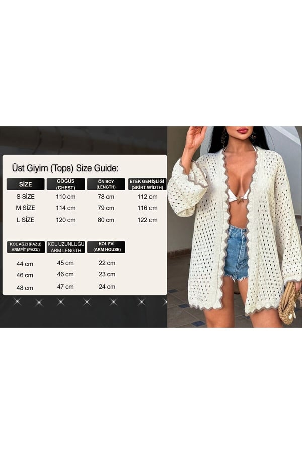 Kadın Yaz Tatil Plaj Örgü Retro Ön Bantlı Bikini Üstü Kimono Ceket
