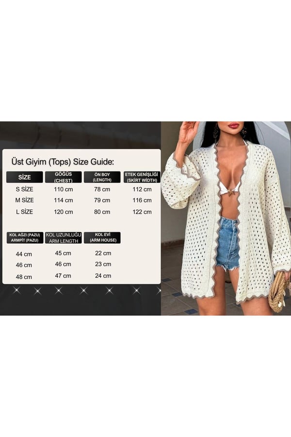 Kadın Yaz Tatil Plaj Örgü Retro Ön Bantlı Bikini Üstü Kimono Ceket