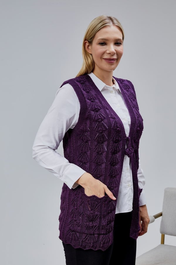 Kadın Yumoş Kazayağı Model Kalın Kışlık Özel Örgü Cepli Triko Anne Yelek