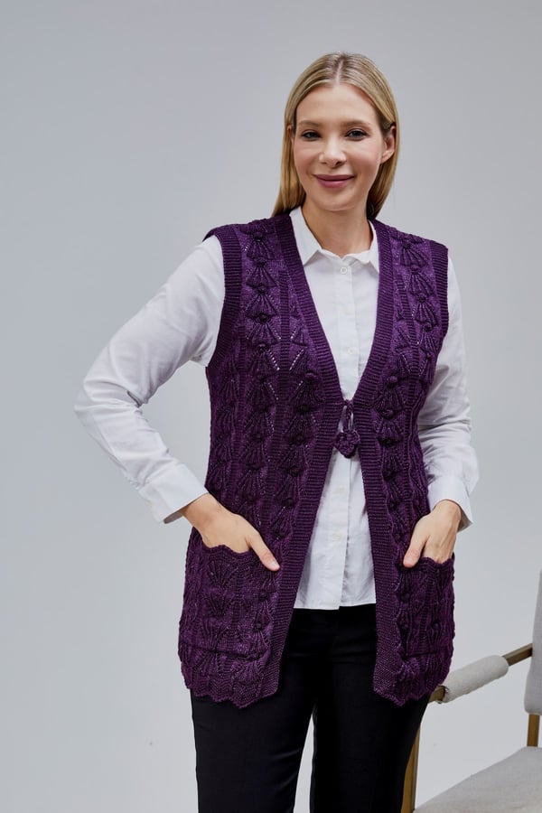 Kadın Yumoş Kazayağı Model Kalın Kışlık Özel Örgü Cepli Triko Anne Yelek