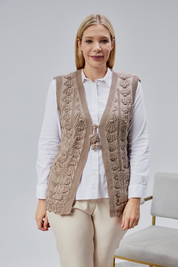 Kadın Yumoş Kazayağı Model Kalın Kışlık Özel Örgü Cepli Triko Anne Yelek