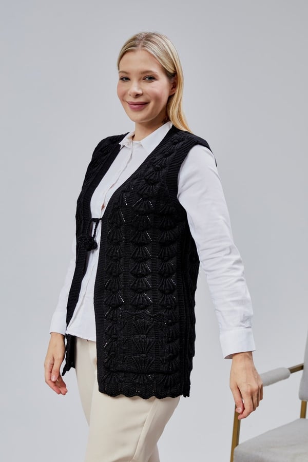 Kadın Yumoş Kazayağı Model Kalın Kışlık Özel Örgü Cepli Triko Anne Yelek