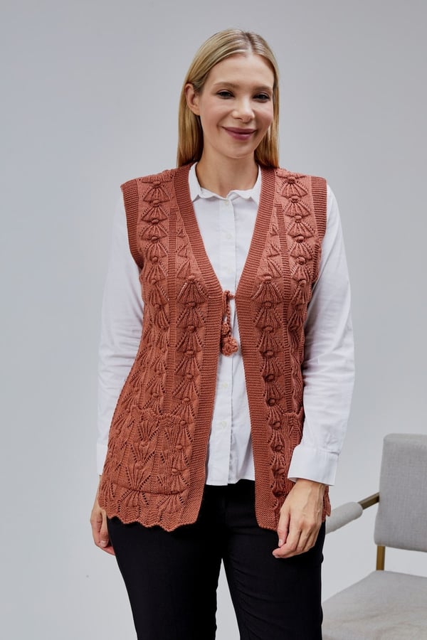 Kadın Yumoş Kazayağı Model Kalın Kışlık Özel Örgü Cepli Triko Anne Yelek
