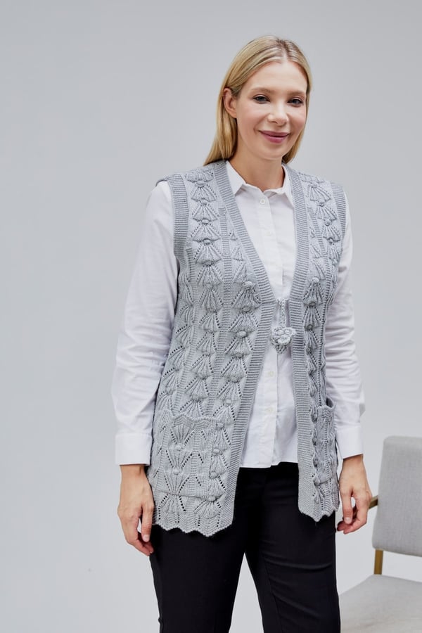 Kadın Yumoş Kazayağı Model Kalın Kışlık Özel Örgü Cepli Triko Anne Yelek