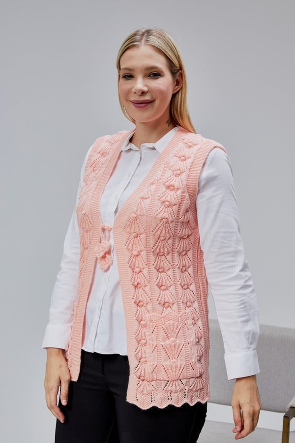 Kadın Yumoş Kazayağı Model Kalın Kışlık Özel Örgü Cepli Triko Anne Yelek