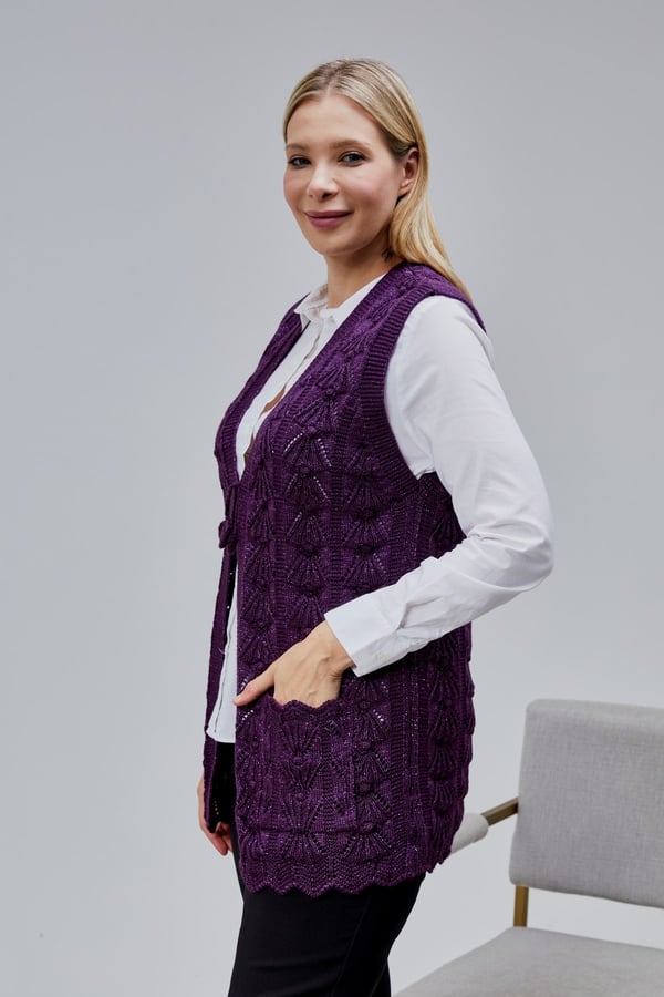 Kadın Yumoş Kazayağı Model Kalın Kışlık Özel Örgü Cepli Triko Anne Yelek