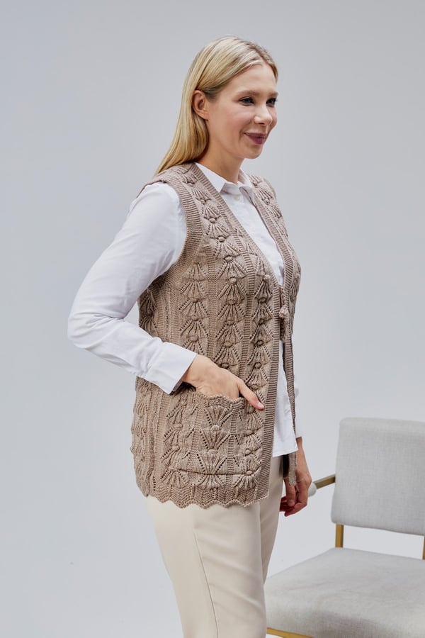 Kadın Yumoş Kazayağı Model Kalın Kışlık Özel Örgü Cepli Triko Anne Yelek