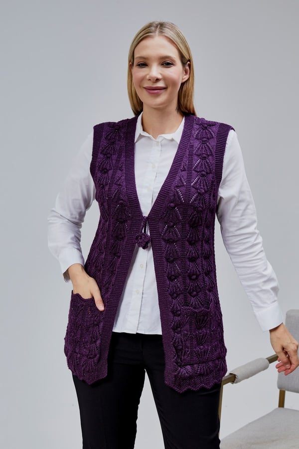 Kadın Yumoş Kazayağı Model Kalın Kışlık Özel Örgü Cepli Triko Anne Yelek