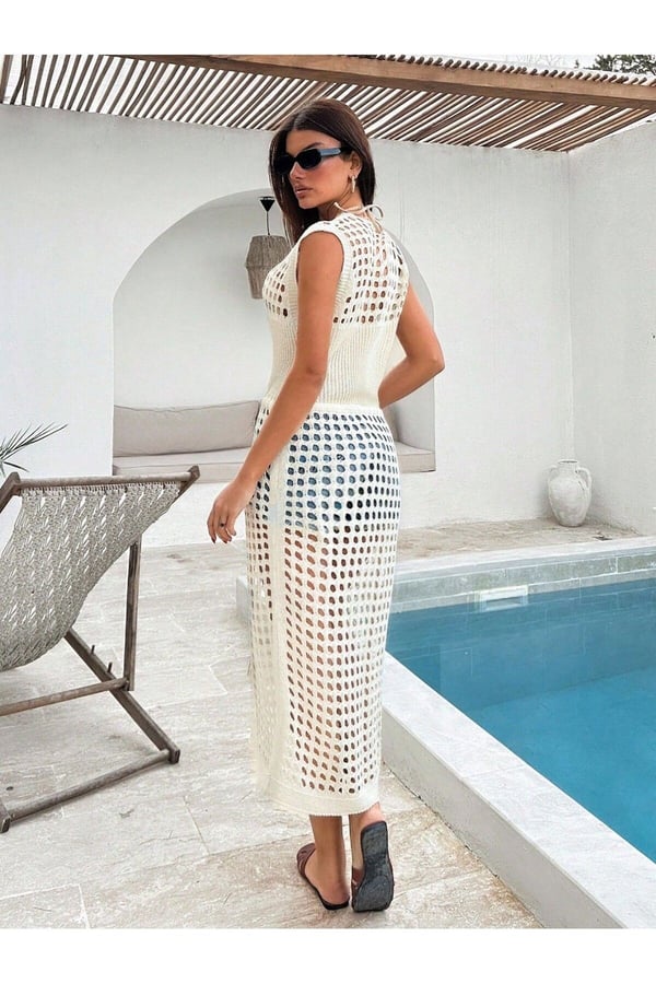 Kadınlar İçin Düz Renk Yazlık Casual Tatil Stili Kolsuz Delikli Ön Bağlamalı Uzun Hırka