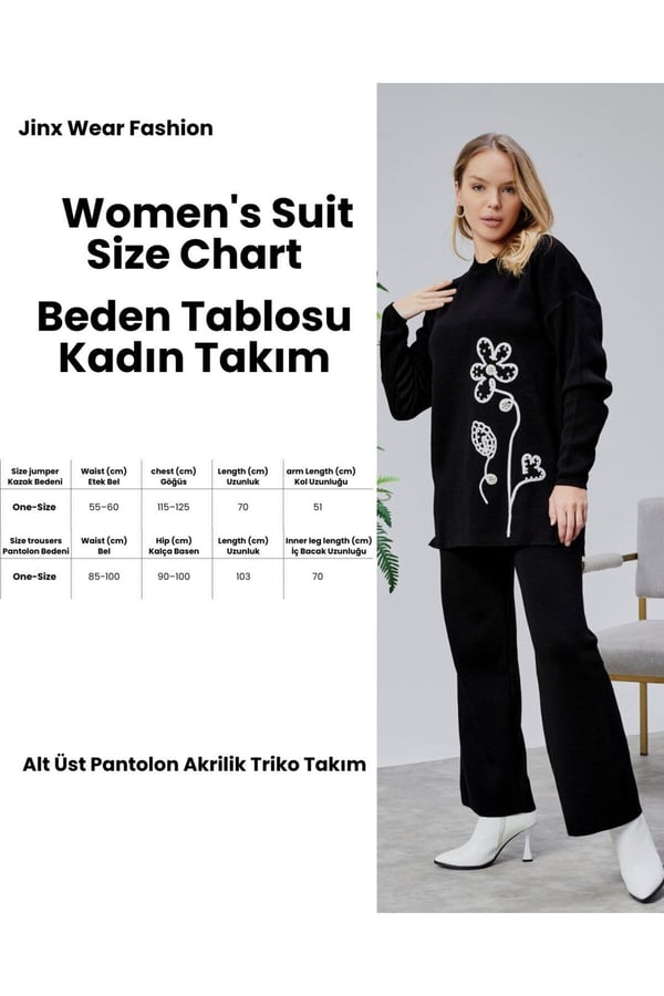 Omuz Yaprak Laseli İnci Detay Kadın 2 Li Akrilik Kadın Triko Takım