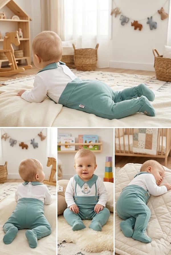 Ayıcık Nakışlı Patikli Erkek Bebek Tulumu