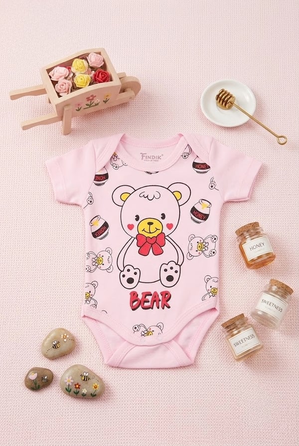Bebek Ayıcık Baskılı Çıtçıtlı Badi