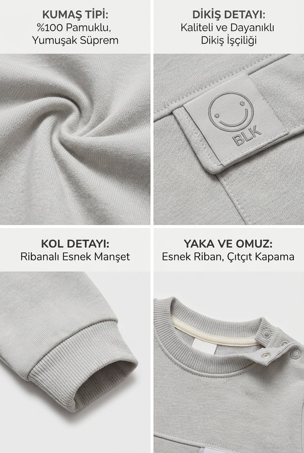 Bebek Takım Boyundan Çıtçıtlı %100 Pamuk