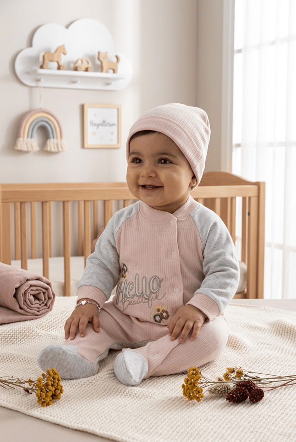 Bebek Tulumu Patikli Hello Beautiful Nakışlı