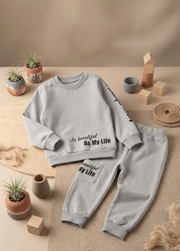 Bebek Yazılı Cepli Sweatshirt ve Eşofman Takım