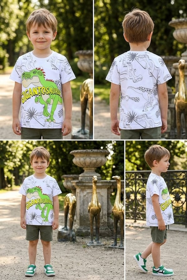 Erkek Çocuk Dinozo Baskılı T-Shirt
