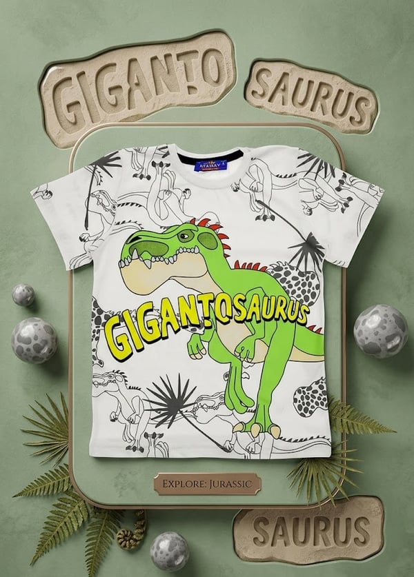 Erkek Çocuk Dinozo Baskılı T-Shirt
