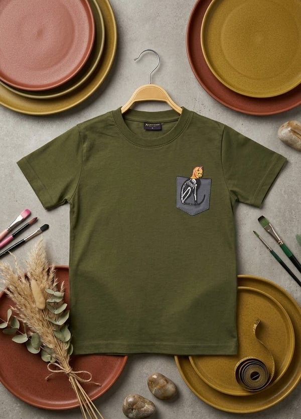 Erkek Çocuk İllüstrasyon Kedi Baskılı T-Shirt