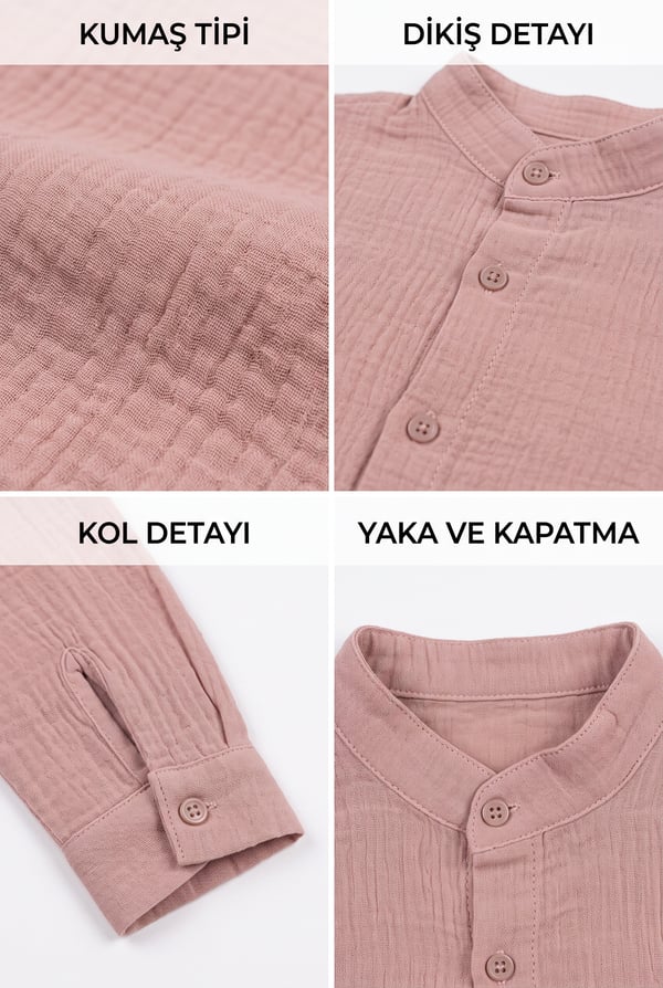 Erkek Çocuk Muslin Kumaş Hakim Yaka Mevsimlik Gömlek