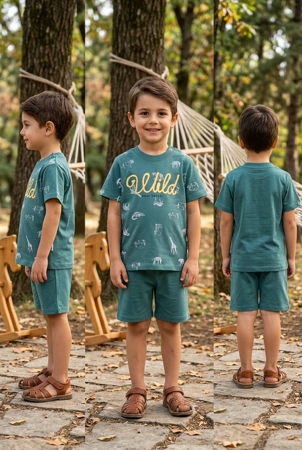 Erkek Çocuk Şortlu  Takım Wild Baskılı 