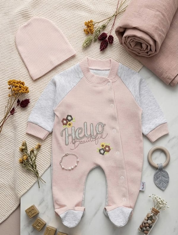 Hello Beautiful Nakışlı Patikli Bebek Tulumu