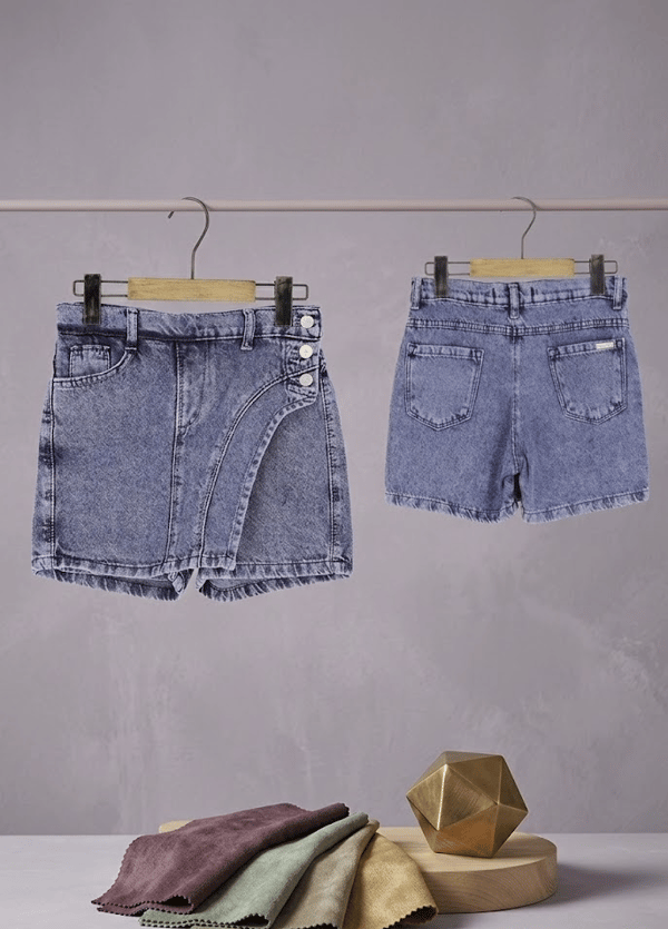 Kız Çocuk Asimetrik Denim Şort Etek