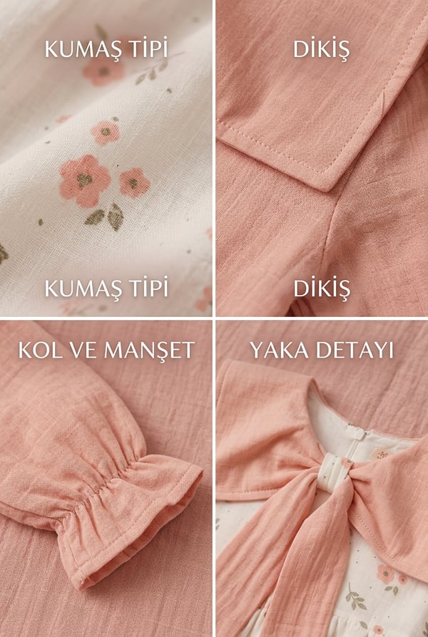 Kız Çocuk Elbise Çicek Desenli Fiyonklu Büyük Yaka %100 Pamuk