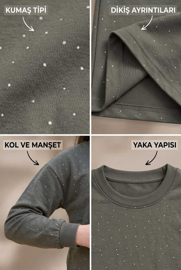 Kız Çocuk Işıltılı Taşlı Yumuşak Dokulu Sweatshirt 2'li Takım 2 İP
