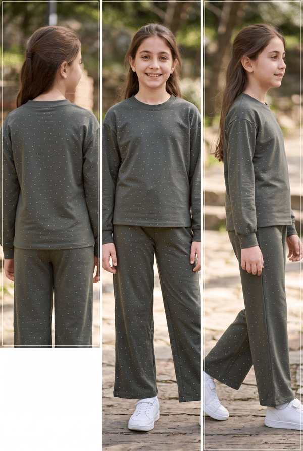 Kız Çocuk Işıltılı Taşlı Yumuşak Dokulu Sweatshirt 2'li Takım 2 İP