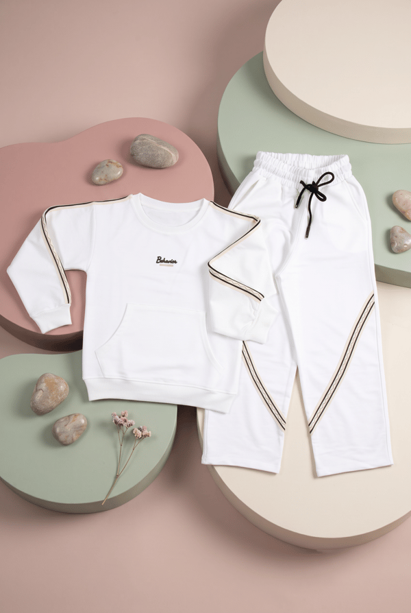 Kız Çocuk Krem Şeritli Sweatshirt Eşofman Altı İkili Takım 2 İP