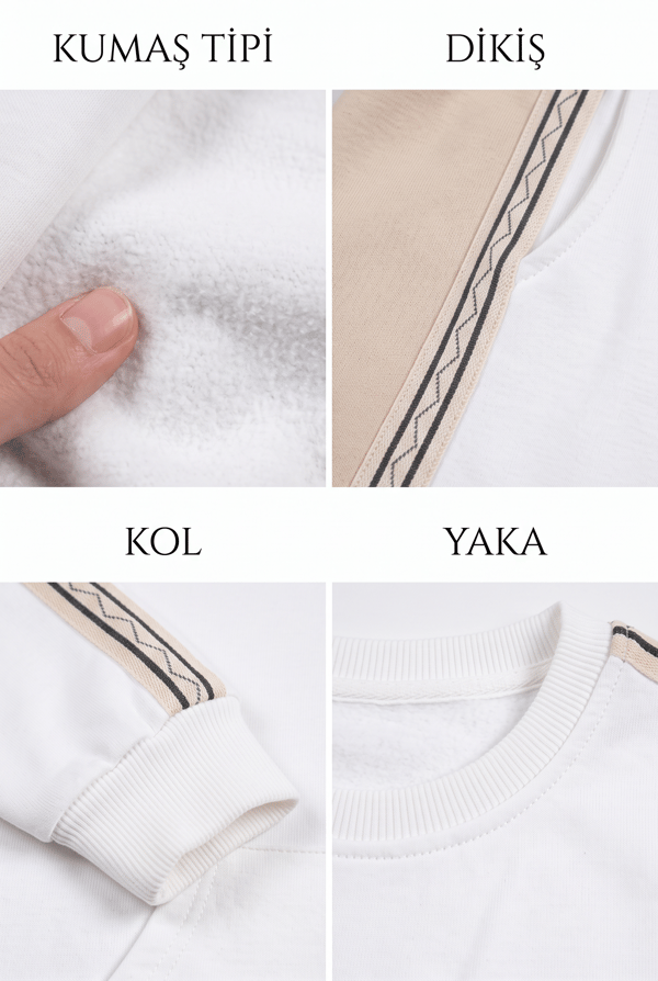 Kız Çocuk Krem Şeritli Sweatshirt Eşofman Altı İkili Takım 2 İP
