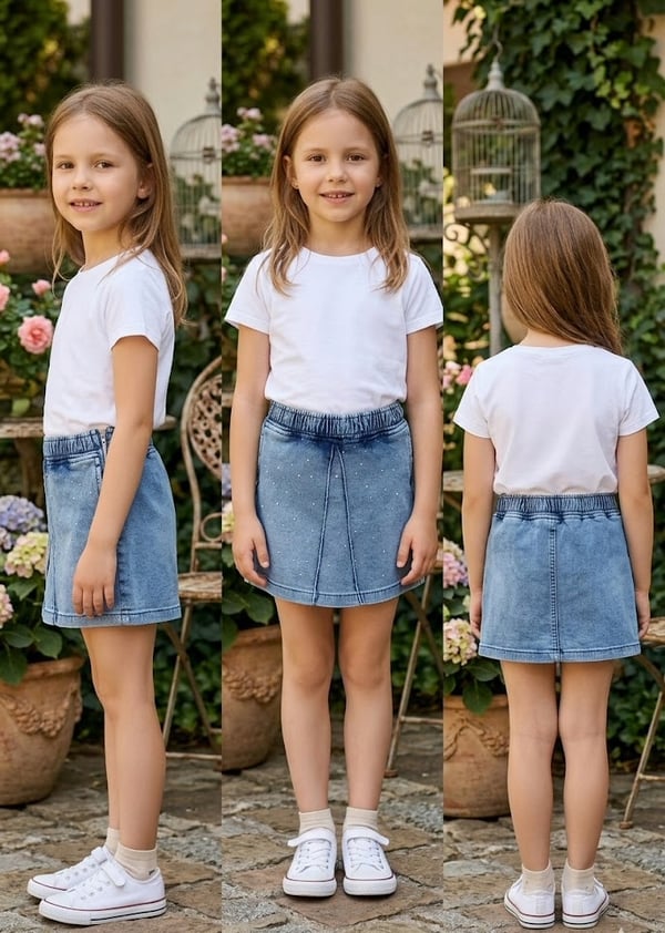 Kız Çocuk Lastikli Belli Denim Şort Etek