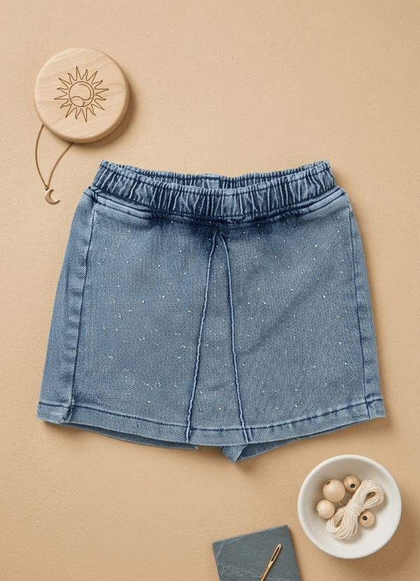 Kız Çocuk Lastikli Belli Denim Şort Etek